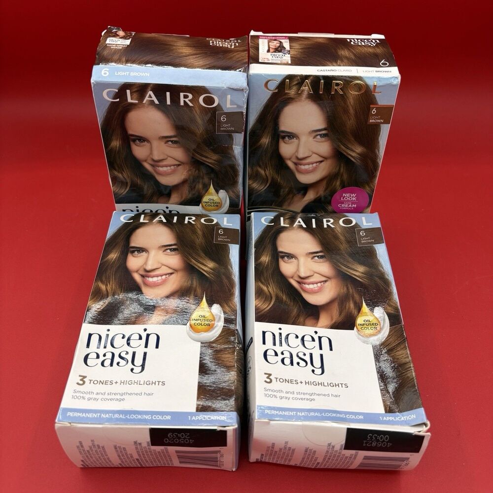 Clairol Nice'n Easy Permanent Hair Dye #6 Light Brown, Lot of 4 New